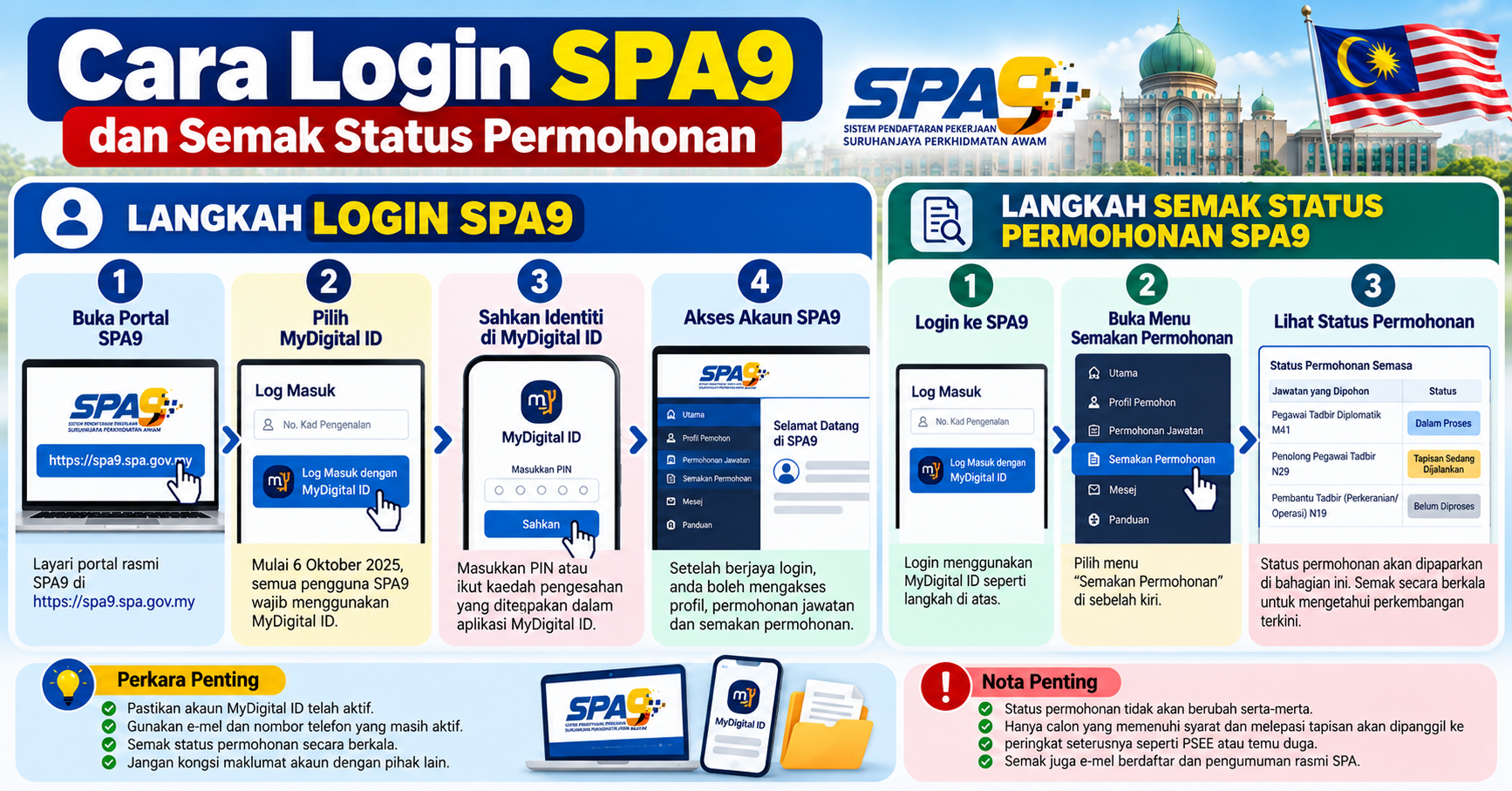 Cara Login SPA9 dan  Cara Semak Status Permohonan SPA9