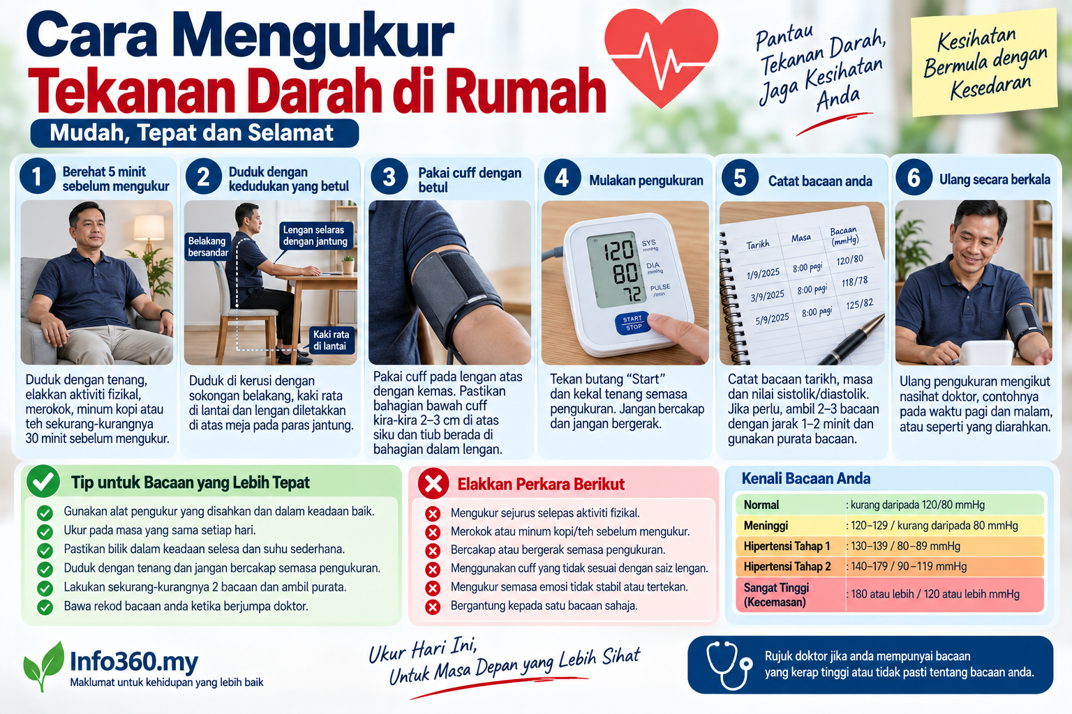 Cara mengukur tekanan darah di rumah dengan betul