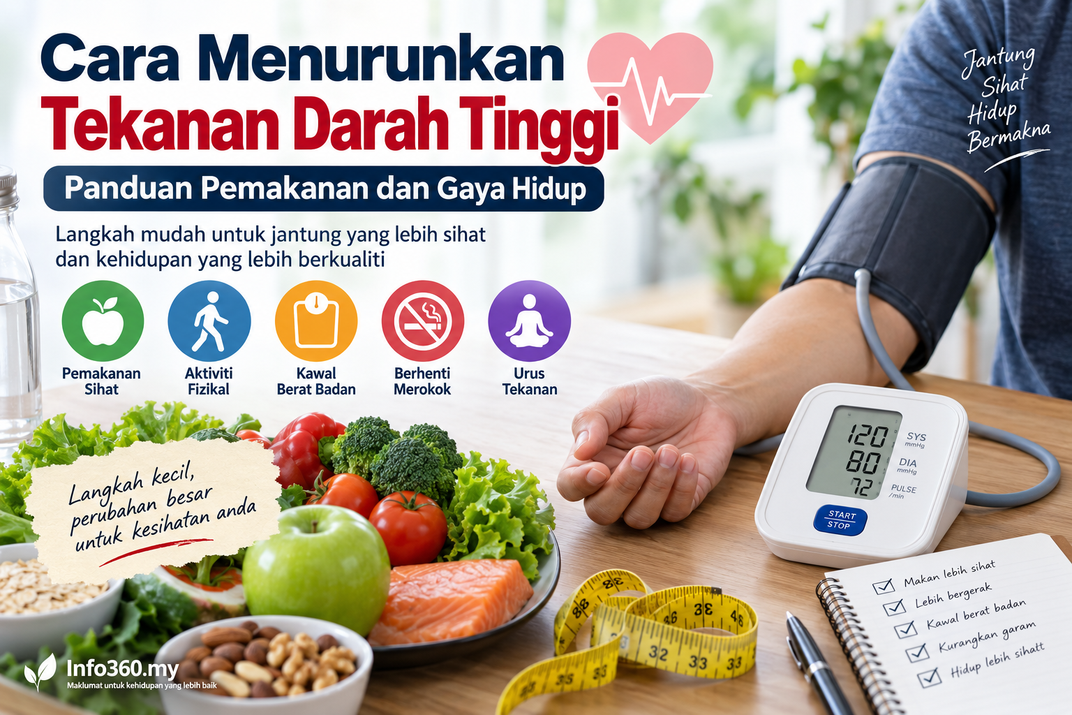 Cara menurunkan tekanan darah tinggi melalui pemakanan dan gaya hidup