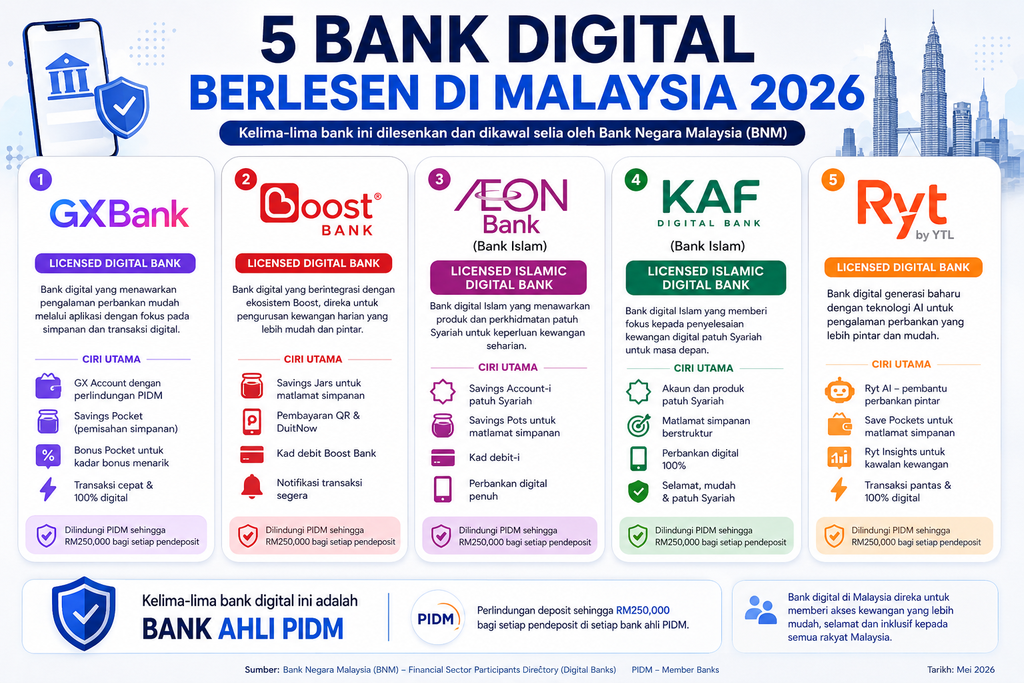 5 bank digital berlesen di Malaysia